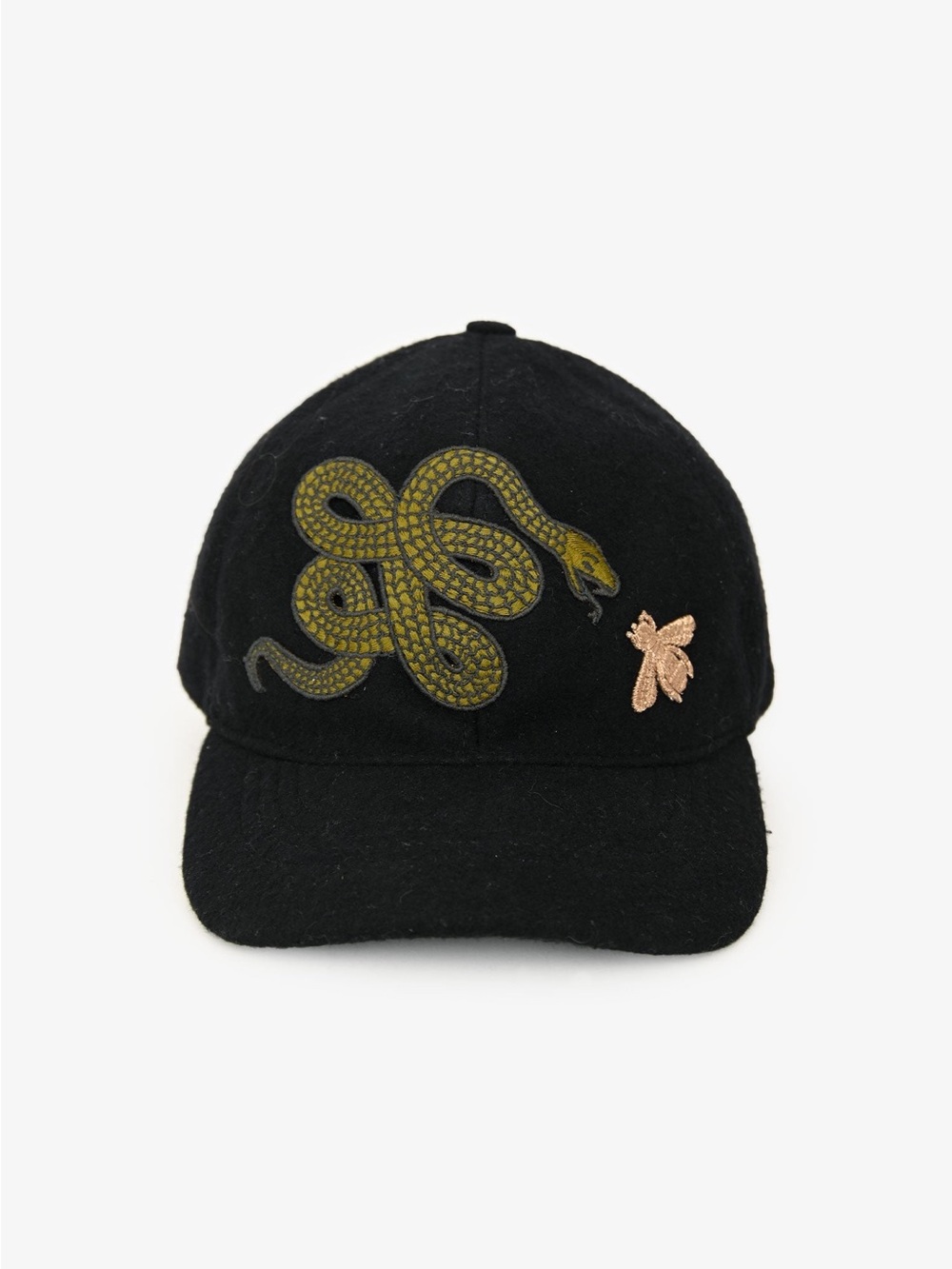 Gucci Black Felt Snake/Bee Patch Hat Size L × 1